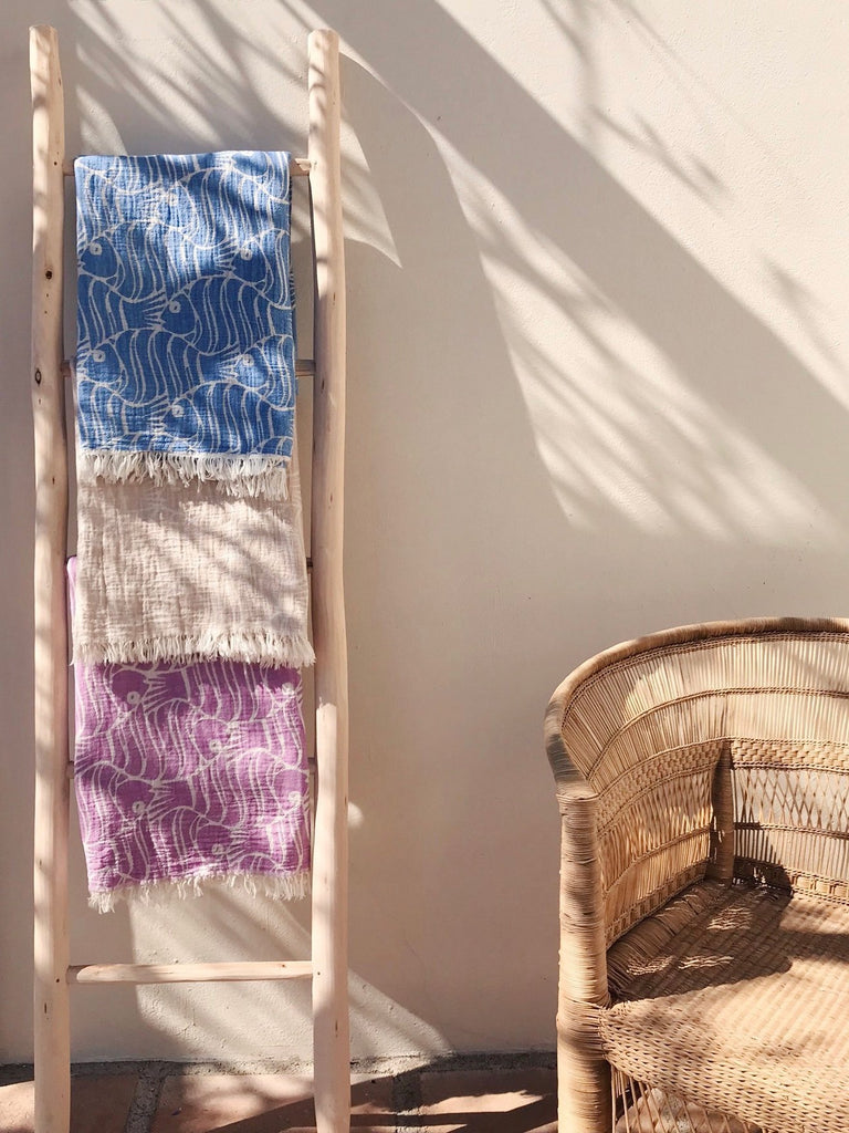 Beige cotton printed beach accessory