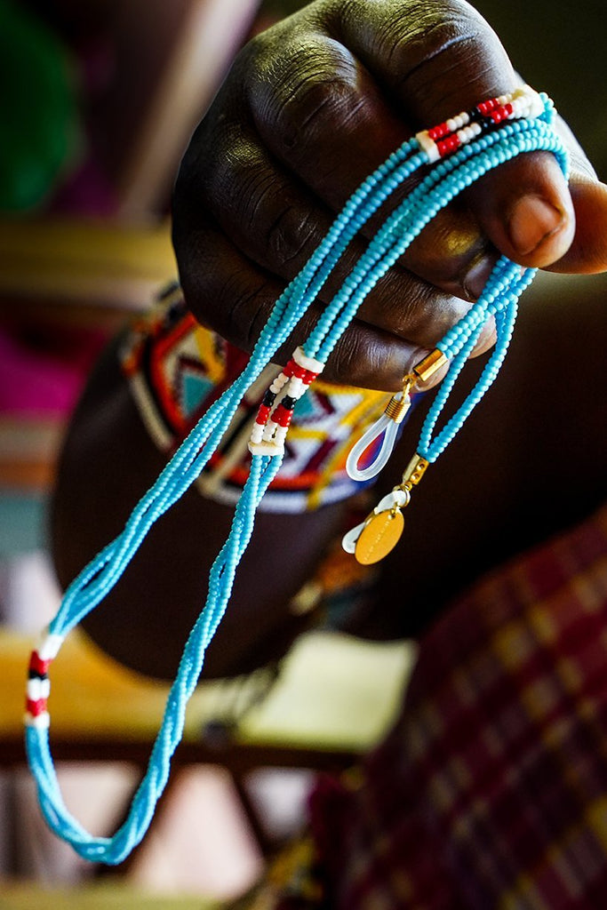Blue beads Kenya handmade sunglasses chain