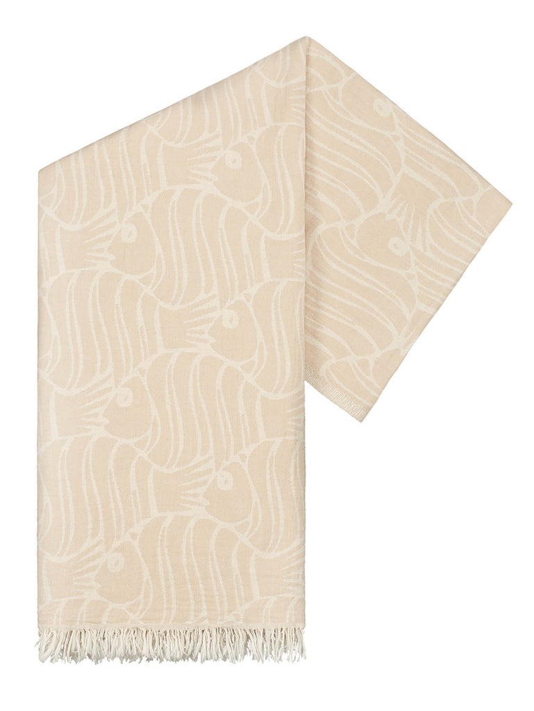 Beige cotton beach towel fish print