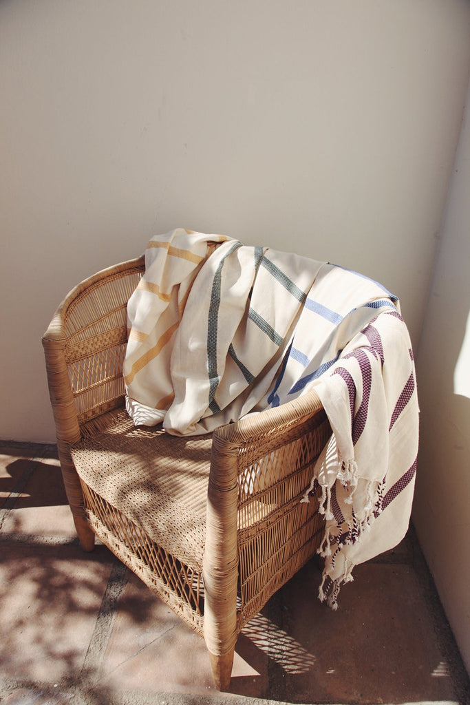 Green white cotton beach throw on