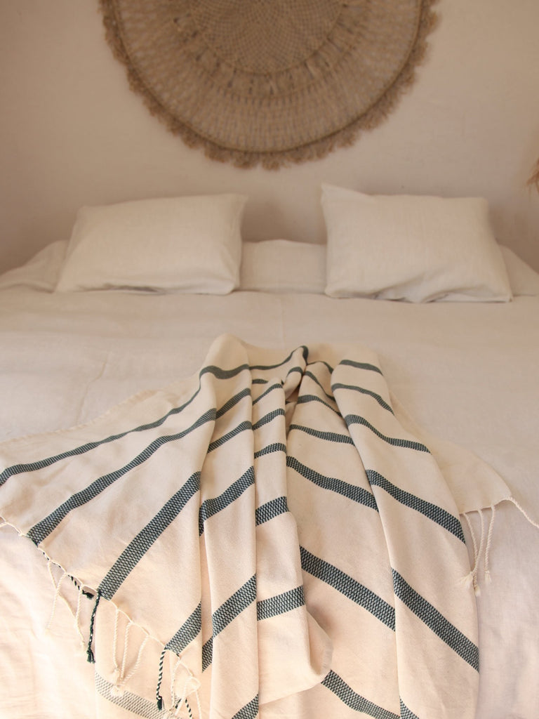 Green white cotton beach towel accessory