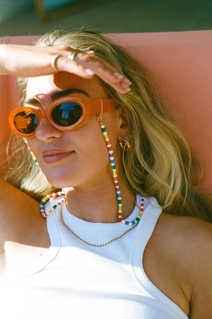 Rainbow freshwater pearls sunglass holders accessory