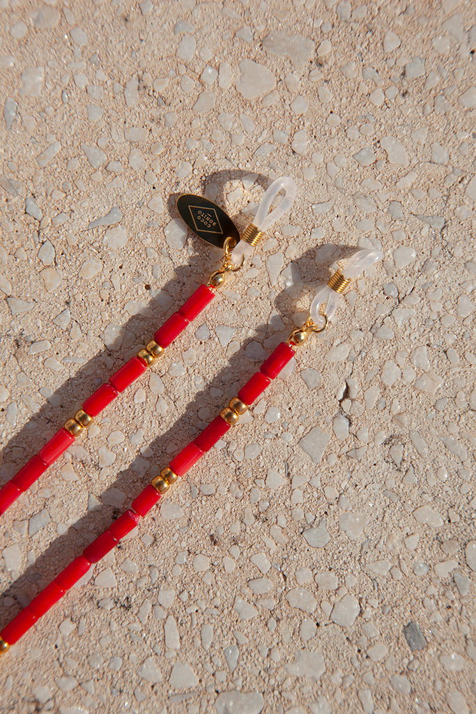 Red coral gemstone gold beads glasses straps