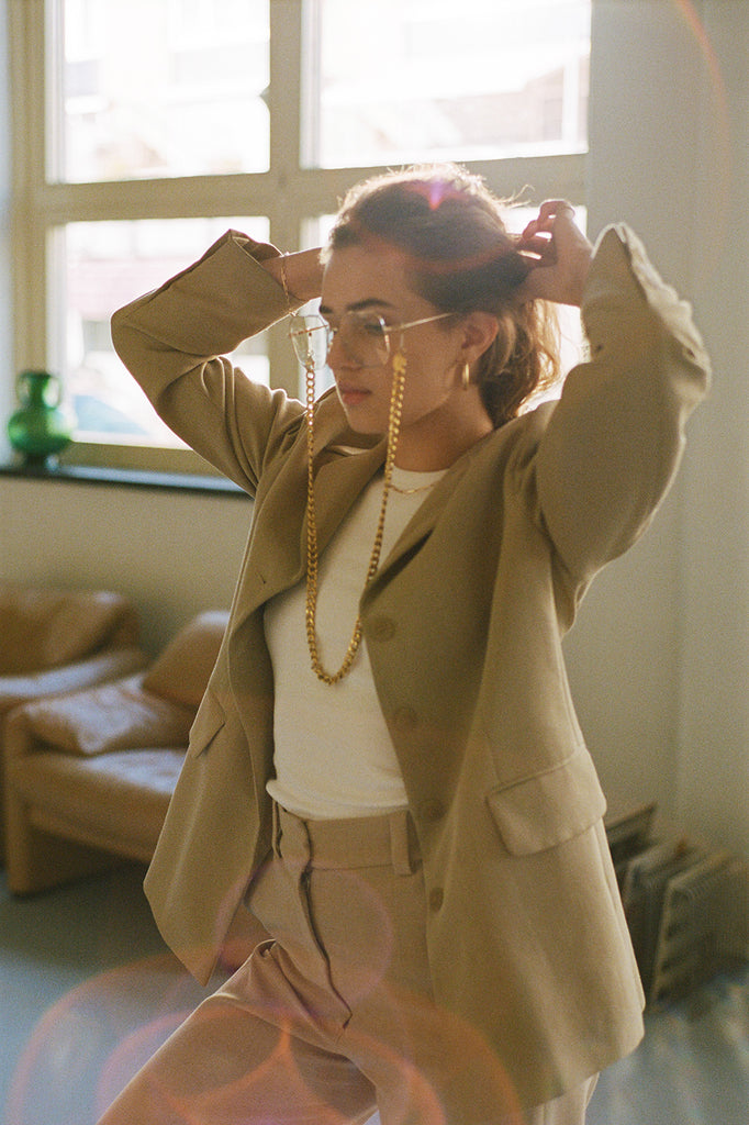 18K gold plated big cube glasses chain