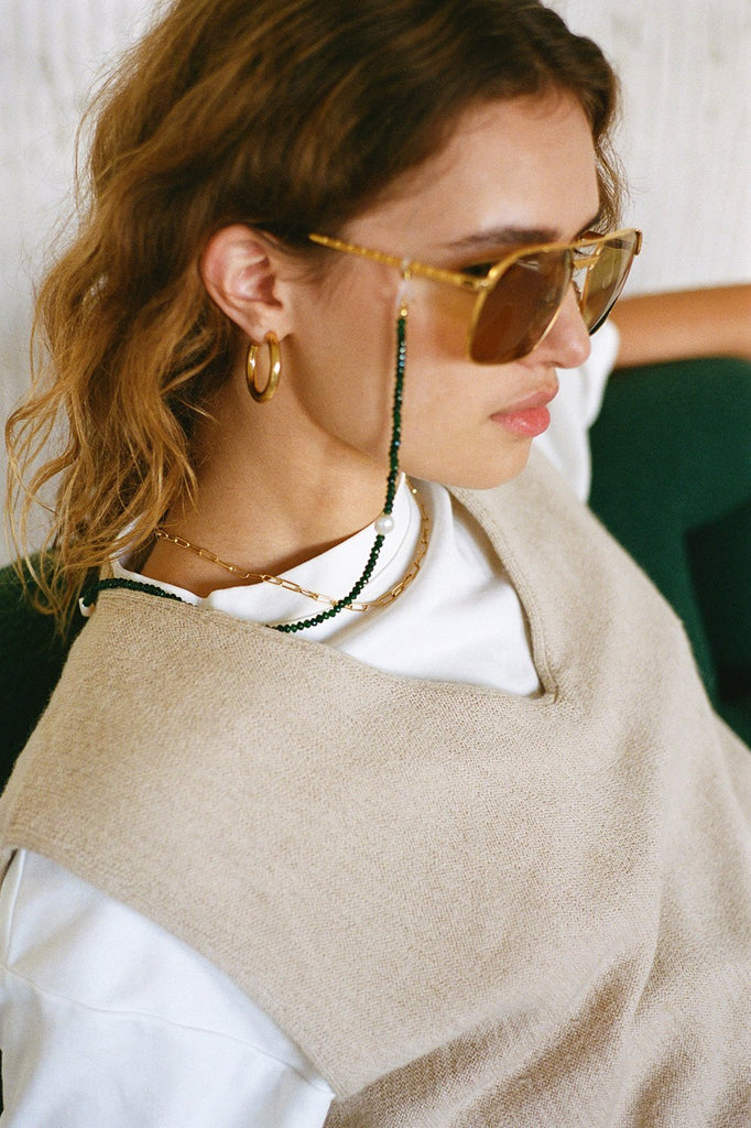 Coco Bonito Sunny cords green stone real pearls sunglasses chain
