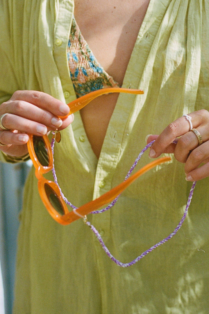 Purple vintage sari India handmade glasses cord